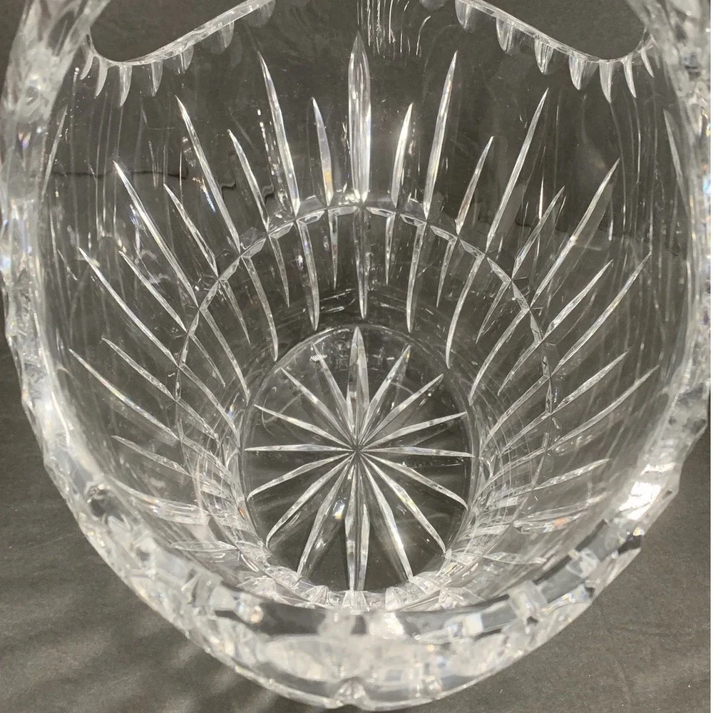 Ceska Lead Crystal Basket Hand Cut Glass Starburst Base Clear Decorative Bowl